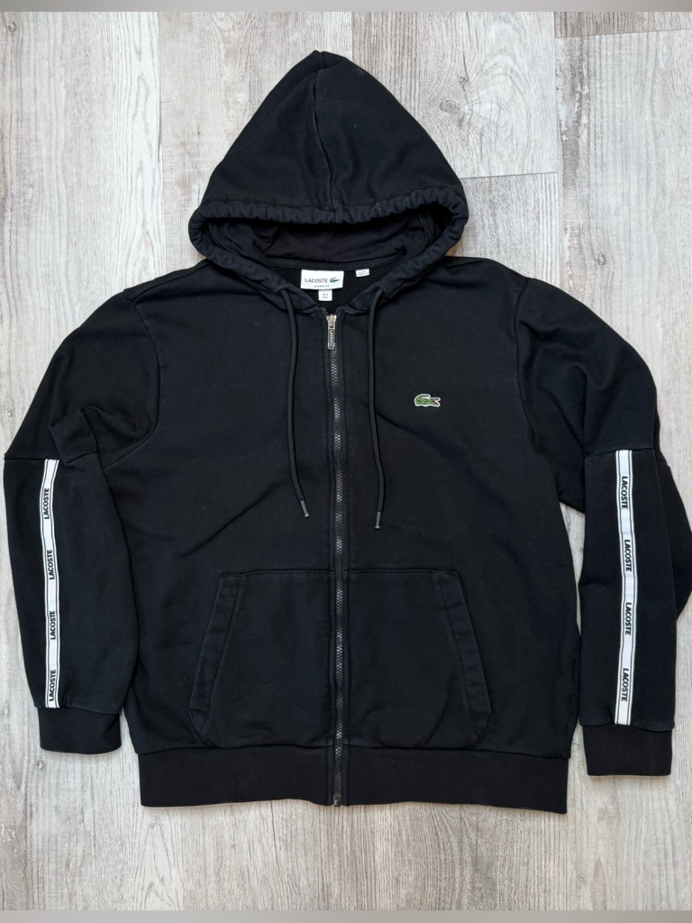 Lacoste Men's Branded Bands Zip-Up Fleece Hoodie Black Size L Style SH1209